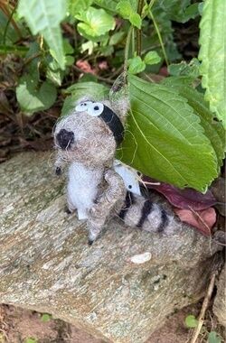 Silver Tree Wooly masked Raccoon Felted Hanging Ornament